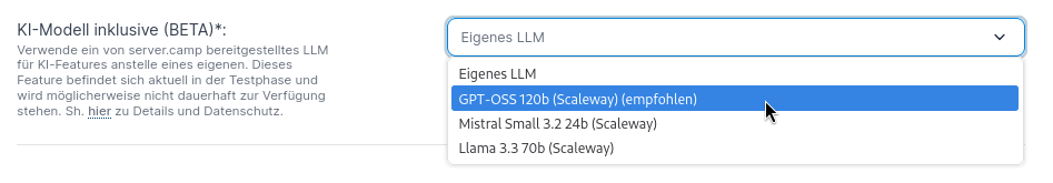 LLM Auswahl bei server.camp